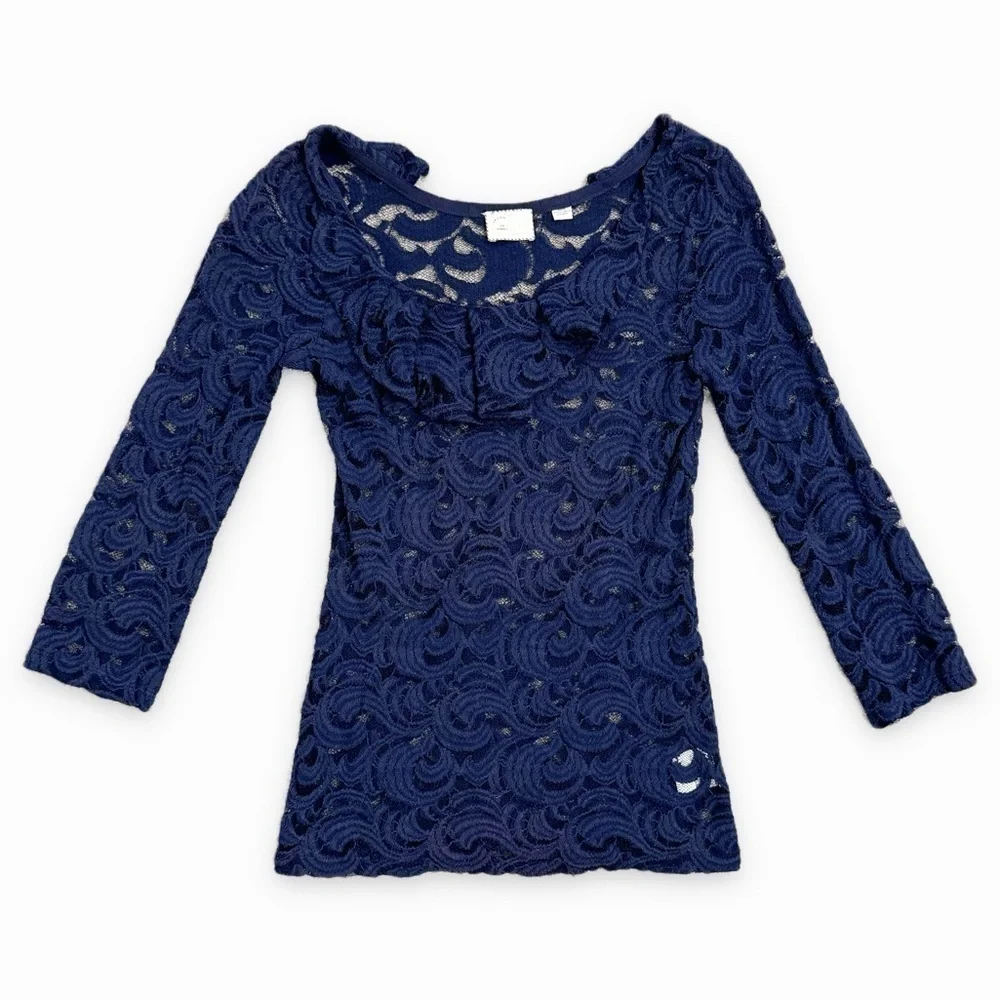 Anthropologie Postmark | Sessile Harvest Lace Top Ruffle Blue Size XS - Picture 4 of 7